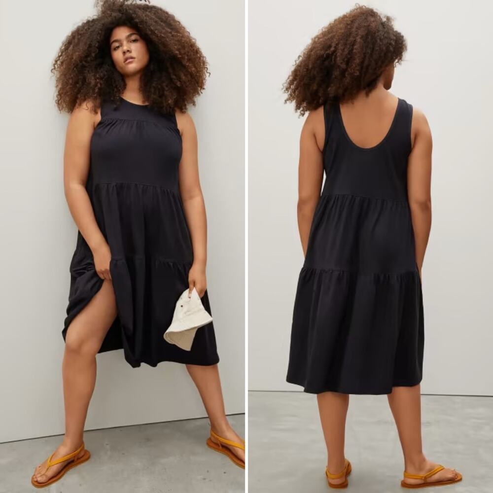 EVERLANE The Weekend Tiered Dress Black Midi Sleeveless Small NEW